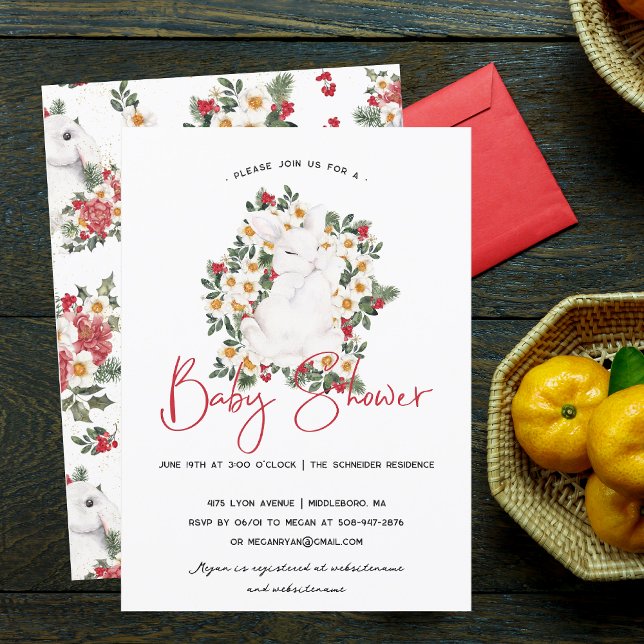 Winter Rabbit Floral | Baby Shower Invitation (Creator Uploaded)