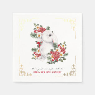 Winter Rabbit Floral   Birthday Party Napkin