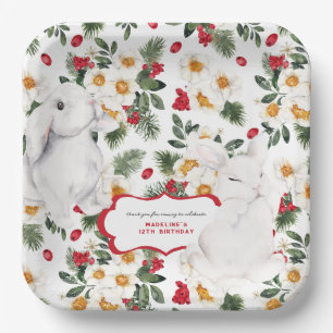 Winter Rabbit Floral   Birthday Party Paper Plate