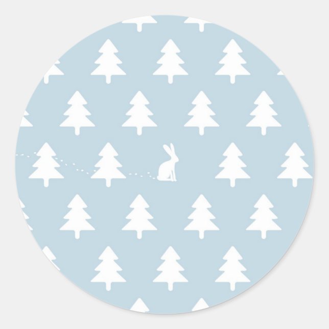 Winter Rabbit Pattern Classic Round Sticker (Front)