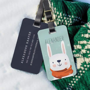 Winter Rabbit Personalised Bag Tag Mint