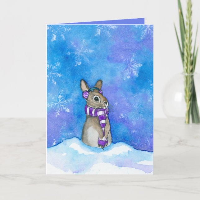 Winter Rabbit Snowflakes by Bihrle Holiday Card (Front)