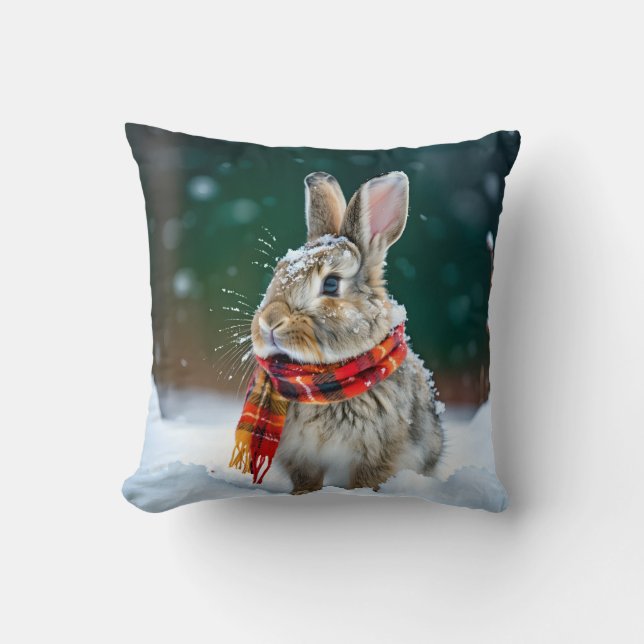 Winter Rabbit Throw Pillow (Front)