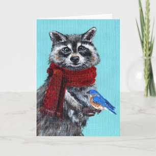 Winter Raccoon with Bluebird Card