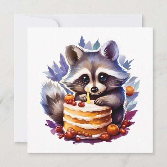 Winter Racoon with a 1th Birthday cake (Front)