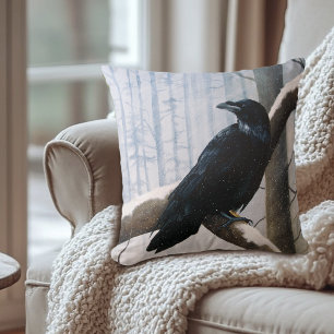 Winter Raven Forest Cushion