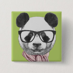 Winter Ready Panda Bear 15 Cm Square Badge