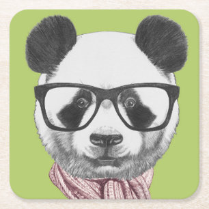 Winter Ready Panda Bear Square Paper Coaster