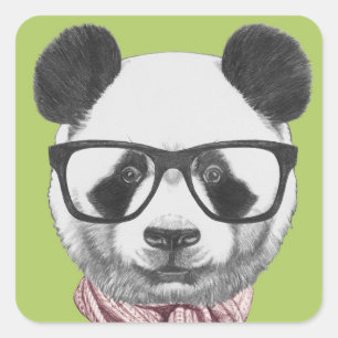 Winter Ready Panda Bear Square Sticker