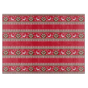 Winter Red and Green Christmas Fair Isle Cutting Board