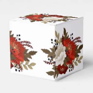 Winter Red and white floral Square Sticker Wine Bo Favour Box