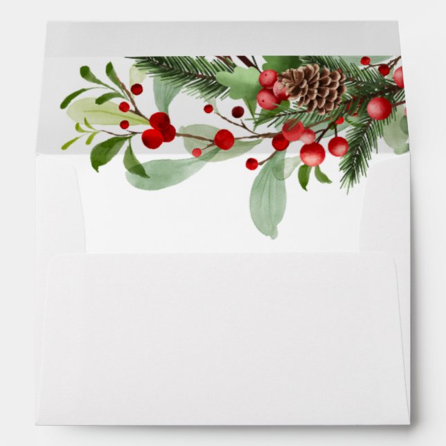 Winter Red Berries Christmas Wedding Envelope (Back (Bottom))