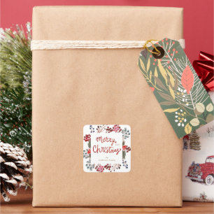 winter red berries Merry Christmas photo Square Sticker