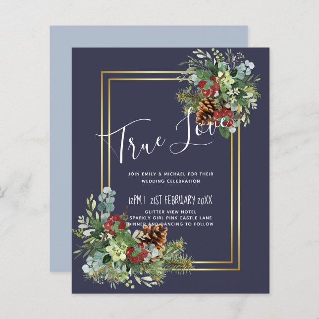 Winter Red Berries Pine Cones Wedding (Front/Back)
