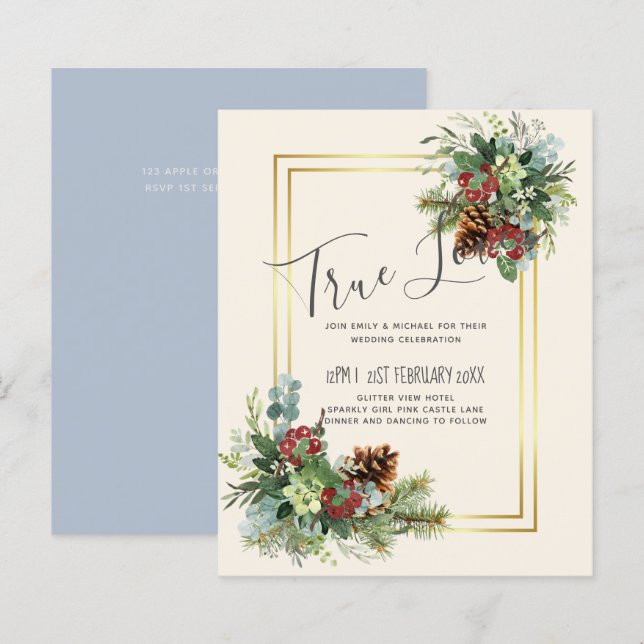 Winter Red Berries Pine Cones Wedding (Front/Back)
