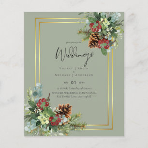 Winter Red Berries Pine Cones Wedding Flyer