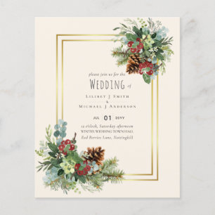 Winter Red Berries Pine Cones Wedding Flyer