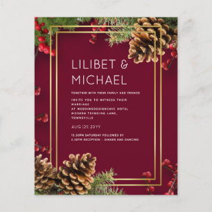 Winter Red Berries Pine Cones Wedding Flyer