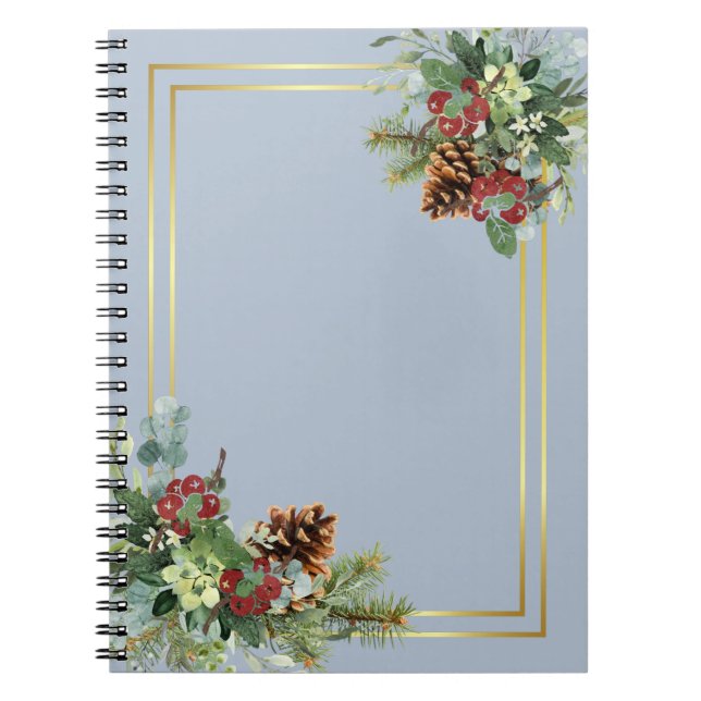 Winter Red Berries Pine Cones Wedding Notebook (Front)