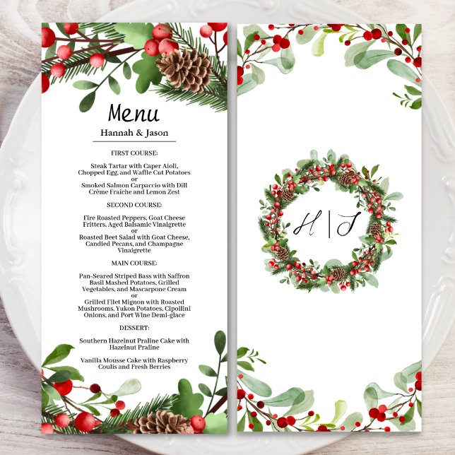 Winter Red Berries Wreath | Christmas Wedding Menu (Creator Uploaded)