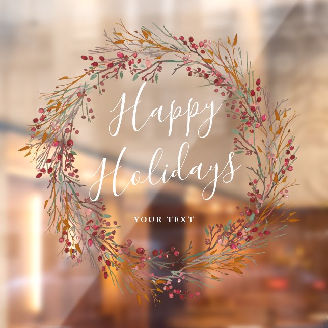 Winter Red Berry Wreath Happy Holidays Window Cling (Sheet 2)