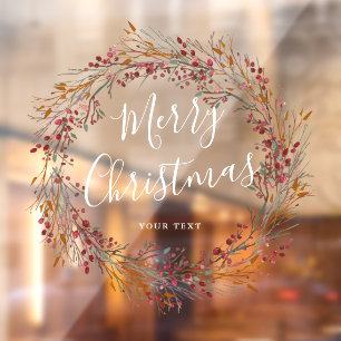 Winter Red Berry Wreath Merry Christmas Window Cling