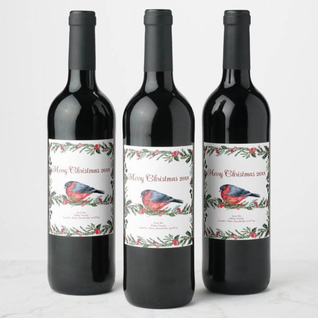 Winter Red Bird Botanical Wine Label (Bottles)