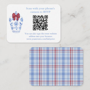 Winter Red Blue Tartan QR Code Wedding Shower RSVP Enclosure Card