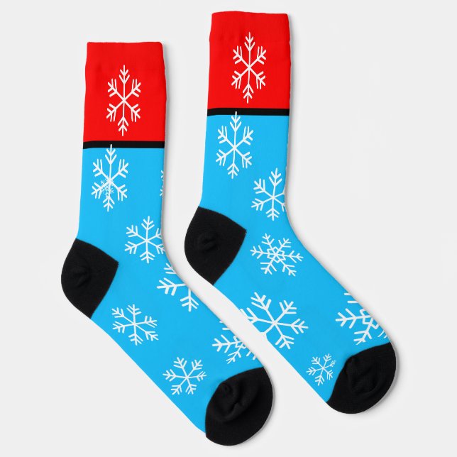 Winter Red Blue White Snowflakes Socks (Right)