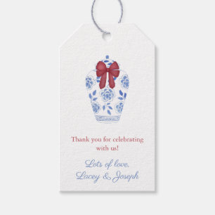 Winter Red Bow Ginger Jar Bridal Shower Favour Tag