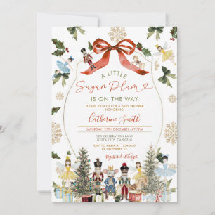 Winter Red Bow Nutcracker Ballet Baby Shower Snow Invitation