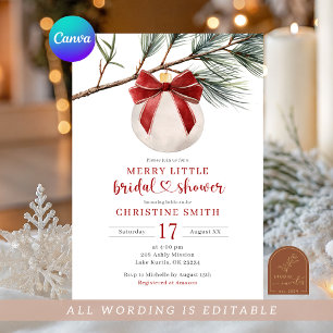 Winter Red Bow Ornament Merry Little Bridal Shower Invitation
