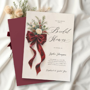 Winter Red Bow Script Christmas Bridal Shower Invitation