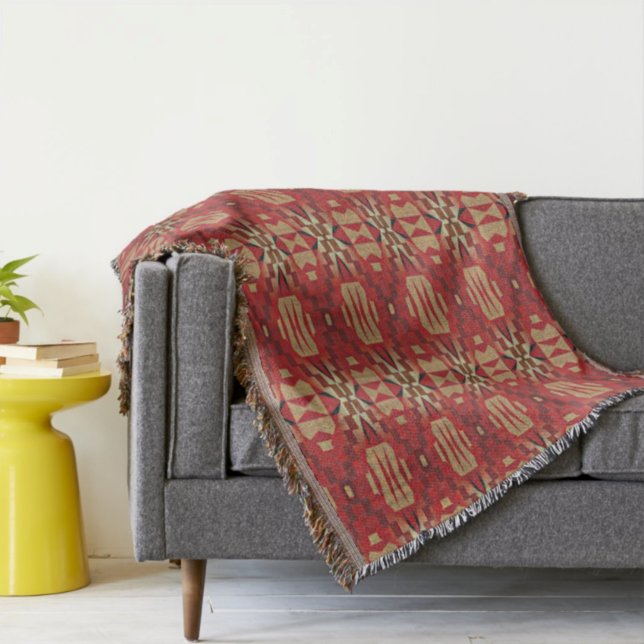 Winter Red Brown Beige Black Tribal Art Mosaic Throw Blanket (Creator Uploaded)