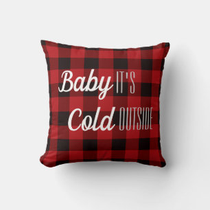 Winter red buffalo plaid baby it's cold outside cushion