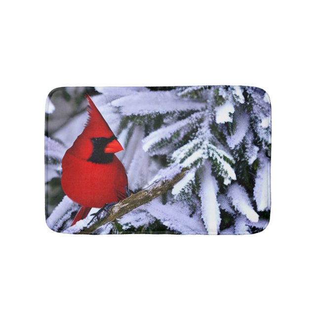 Winter Red Cardinal Bath Mat (Front)
