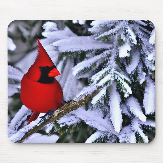 Winter Red Cardinal Mouse Mat (Front)