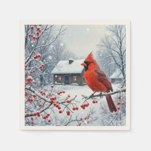 Winter Red Cardinal On Berry Branch Napkin