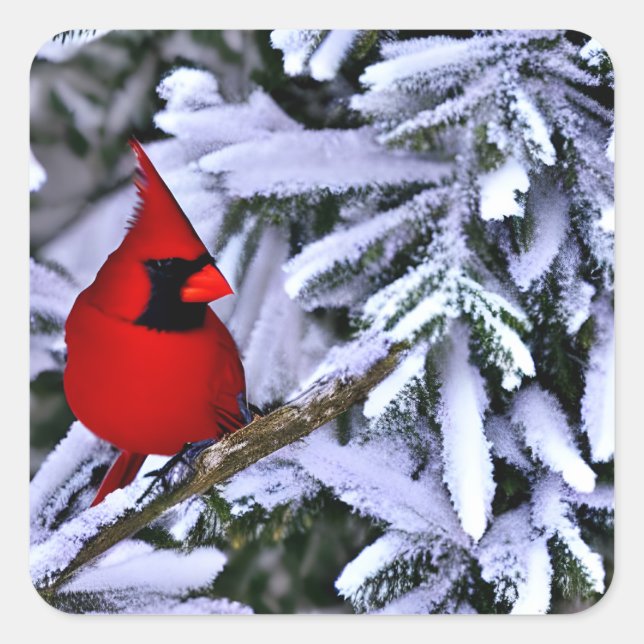 Winter Red Cardinal Square Sticker (Front)