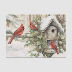 Winter Red Cardinals Birdhouse Ivy and Berries     Tissue Paper
