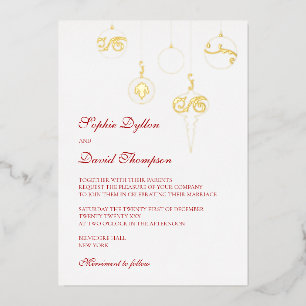 Winter Red Christmas Bauble Ornaments Wedding Gold