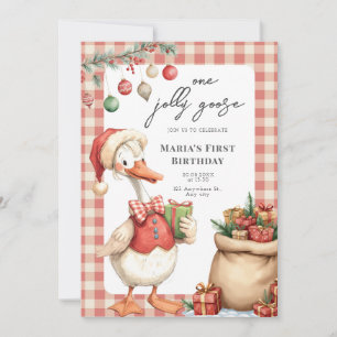 Winter Red Christmas Silly Goose 1st birthday Invitation