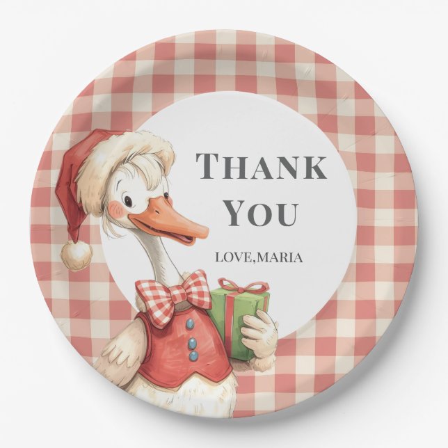 Winter Red Christmas Silly Goose  1st birthday Paper Plate (Front)