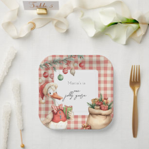 Winter Red Christmas Silly Goose 1st birthday Paper Plate