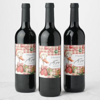 Winter Red Christmas Silly Goose  1st birthday Wine Label