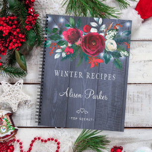 Winter red floral bouquet rustic navy barn recipes notebook