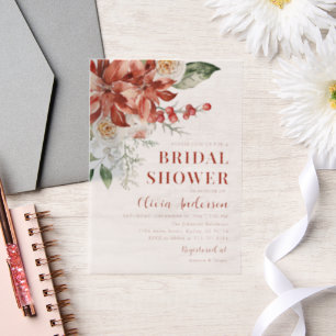 Winter Red Floral Christmas Bridal Shower Vellum Invitations