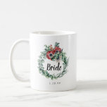 Winter Red Floral Eucalyptus Bride Coffee Mug<br><div class="desc">Winter botanical design features a Boho eucalyptus wreath with deep burgundy red anemones. Bride is written in the centre. Your wedding date below. These are also available for bridesmaids, maid of honour, mother of the bride, mother of the groom and flower girl. Buy one for every member of the bridal...</div>