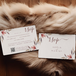 Winter Red Flower Watercolor Wedding  RSVP Card