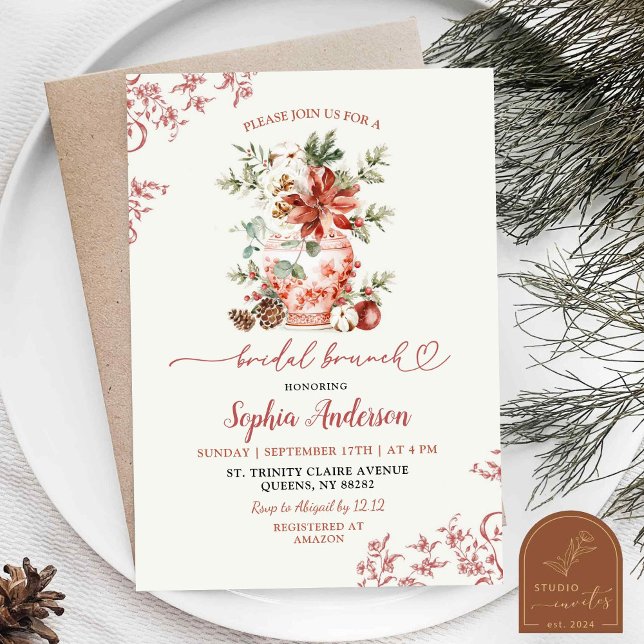 Winter Red Ginger Jar Chinoiserie Bridal Brunch Invitation (Creator Uploaded)